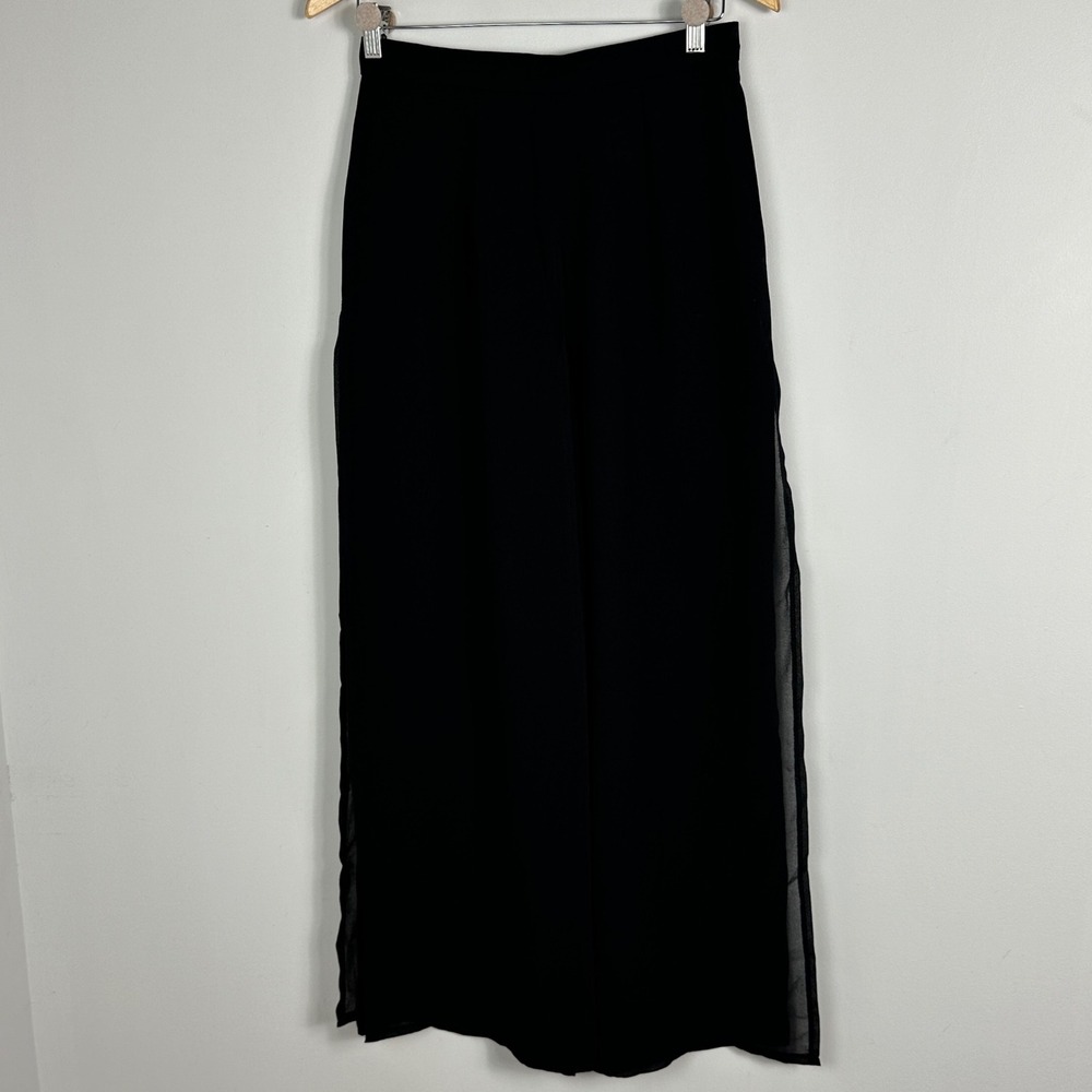 Vintage Joseph Ribkoff Black Sheer Overlay Pants Layered Wide Leg Womens Size 10